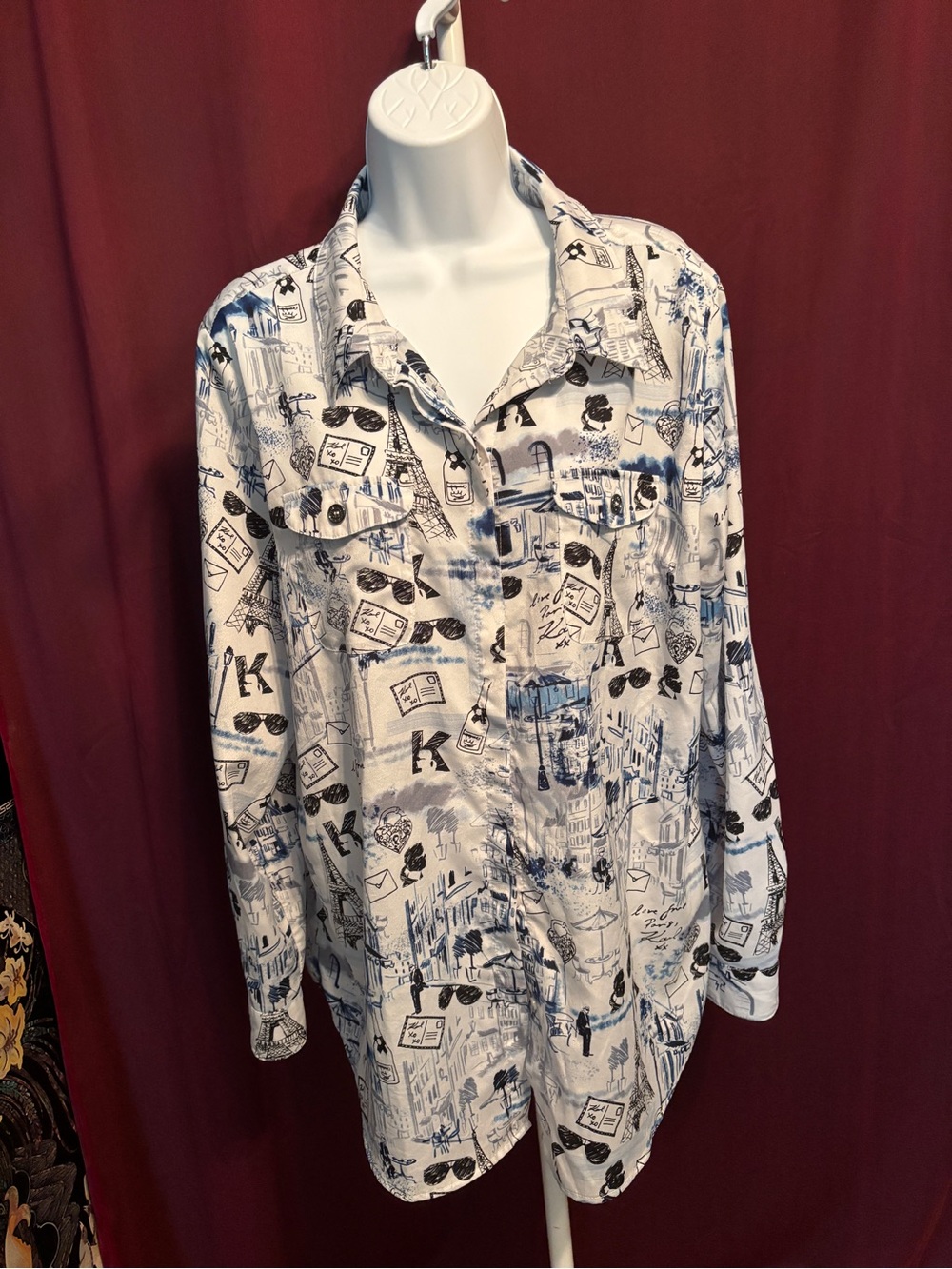 Karl Lagerfeld White & Navy Printed Lightweight Shirt